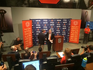 New Syracuse director of athletics addressed the media Tuesday at his alma mater. 