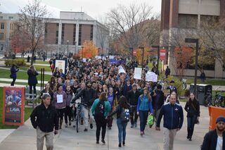 Hundreds of students marched through both campus at Syracuse University and SUNY-ESF.
